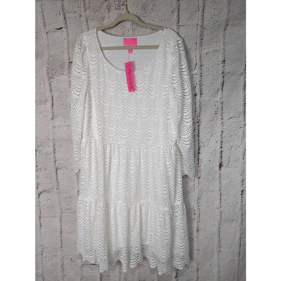 Lilly Pulitzer Dresses & Skirts - Lilly Pulitzer Women's Geanna Resort White Scalloped Shell Lace Dress Sz XXL 2XL